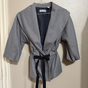 Liz Claiborne Black & White Micro-Houndstooth Wrap Jacket Belted with 3/4 Sleeve